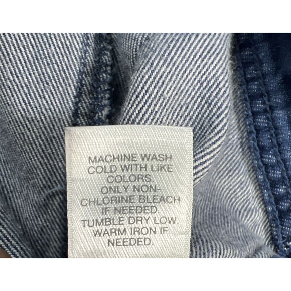 J Jill Denim Blue Jean Size Medium Fringe Trim Button 100% Cotton Shacket - Picture 7 of 12